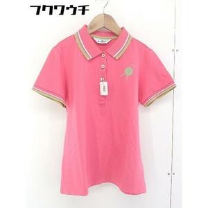 ◇ Munsingwear マンシングウェア ロゴ　バックプリント 半袖 ポロシャツ サイズM ピンク　ベージュ レディース