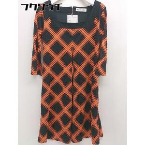 * * Private Label back Zip square neck 7 minute sleeve knees height One-piece size M black orange lady's 