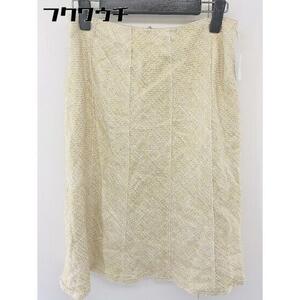 * BALLSEY TOMORROWLANDlinen. side Zip knees height flair skirt size 38 Gold ivory lady's 