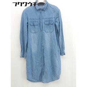 * AZUL BY MOUSSY azur bai Moussy Denim style long sleeve knees under height shirt One-piece size M blue group lady's 