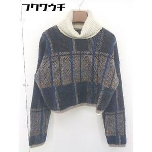 * KBF Urban Research check moheya.ta-toru neck knitted sweater size ONE black group multi lady's 