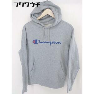 ◇ Champion チャンピオン ロゴ 長袖 プルオーバーパーカー サイズL グレー レディース