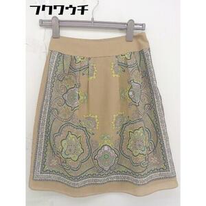 * SunaUna SunaUna side Zip total pattern print knees height trapezoid skirt size 36 beige multi lady's 