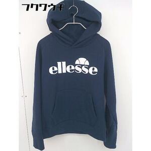 ◇ ellesse エレッセ ロゴ プリント 長袖 プルオーバー パーカー サイズWL ネイビー ホワイト レディース