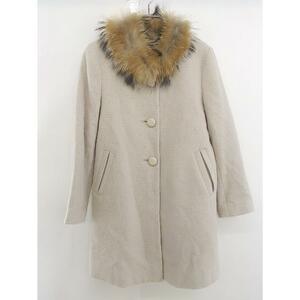 * FREE'S PHRASE wool . Chinese racoon fur long sleeve coat size S beige lady's 