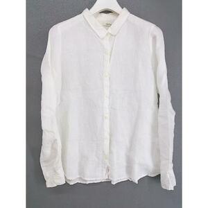 ◇ saloon サルーン リネン100% 長袖 シャツ ブラウス サイズ 38 オフホワイト レディース