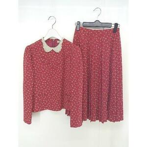 * MERVEILLEUSES floral print flower pearl blouse skirt setup top and bottom size 9 red lady's 