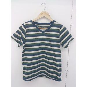 * CUBE SUGAR border V neck short sleeves T-shirt cut and sewn size M navy green eggshell white lady's 