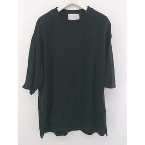 ◇ antiqua tree cafe ビッグシルエット コットン100% 七分袖 Tシャツ カットソー サイズL ブラック レディース P