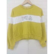 ◇ FILA フィラ ボーダー ロゴ刺繍 長袖 トレーナー サイズM イエロー系 ホワイト レディース P_画像2