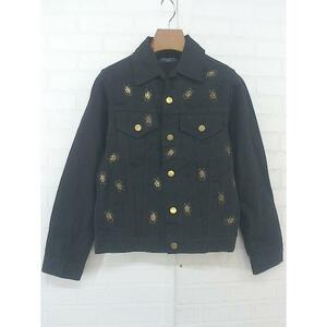 ◇ SEMICECO セミセコ 刺繍 長袖 シャツ ジャケット サイズXS ブラック ゴールド系 レディース P
