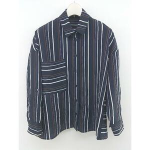 * AZUL BY MOUSSY stripe long sleeve shirt blouse size S navy white brown group lady's P