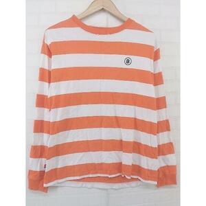 ◇ BUCCA44 ボーダー 刺繍 長袖 Tシャツ カットソー サイズM オレンジ系 ホワイト系 メンズ P