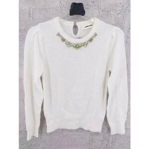 * LAISSE PASSE Laisse Passe biju- attaching long sleeve knitted sweater size 38 white lady's P