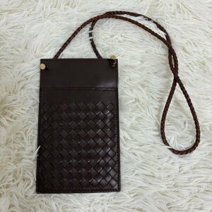 １円～　BOTTEGA VENETA　ボッテガヴェネタ　スマホケース　マルチケース　多機能　ショルダー　イントレチャート　ブラウン　