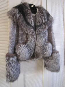 クローゼット整理！CARLOS MIELE sapphire mink＆silver‐fox / 裏地100%silk 異素材組み合わせ FUR ジャケット 34（38～40細身）used