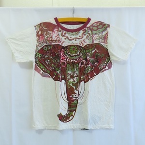 〓 新品 〓 ゾウさん Tシャツ 〓　エスニック　アジアン　フェス　ホワイト　白　コットン　象　ゾウ　男女兼用　おしゃれ　〓E692