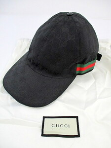 1円★ グッチ GUCCI シェリーライン ベースボール キャップ 帽子 GGキャンバス ブラック 保存袋 Sサイズ 中古