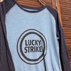 ACHQ 1スタ 青 ラグラン 長袖 Tシャツ ラッキーストライク LUCKY STRIKE タバコ - 90s 00s ビンテージ 古着 卸 仕入れ