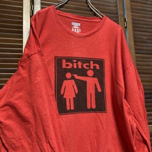 ACHP 1スタ 赤 長袖 Tシャツ ビッチ 拳銃 棒人間 bitch - 90s 00s ビンテージ アメリカ 古着 ベール 卸 仕入れ