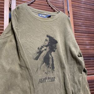 ACIU 1スタ カーキ ムービー 長袖 Tシャツ ファイトクラブ FIGHT CLUB 映画 - 90s 00s ビンテージ 古着 卸 仕入れ