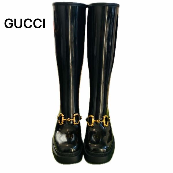 【未使用】GUCCI ホースビットレインブーツ　34サイズ（日本サイズ21cm）