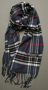 ＊新品＊スコットランド製 暖かカシミア100％おしゃれな紺のチェック柄マフラー　男女兼用 Scottish Cashmere Scarf