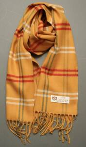 ＊新品＊イギリス製 暖かカシミア100％素敵な黄色のチェック柄マフラー　男女兼用 Cashmere Scarf