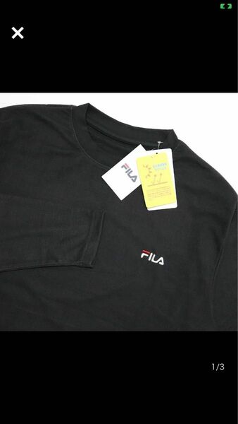  FILA 新品 メンズ UVカット 保温 両面起毛 フリース クルーネックTシャツ ロンT 黒XL [443362-BK-LL]