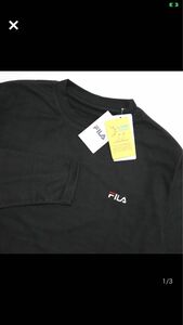  FILA 新品 メンズ UVカット 保温 両面起毛 フリース クルーネックTシャツ ロンT 黒XL [443362-BK-LL]