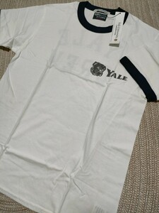 新品 SUNNY SPORTS サニースポーツ YALE イエール大学 リンガーTシャツ L 両面プリント 白×紺 BOOKSTORE 半袖 Tシャツ