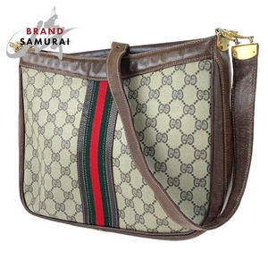 GUCCI グッチ ヴィンテージ シェリーライン ブラウン 茶 ベージュ GGスプリームキャンバス レザー ショルダーバッグ レディース 404540