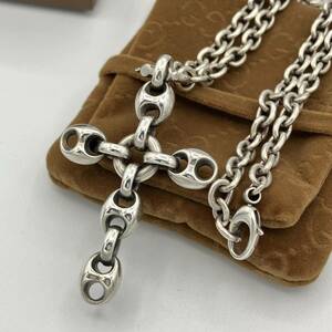 希少 メンズ グッチ マリーナ ラージ クロス ロング チェーン ネックレス ペンダント シルバー 925 GUCCI Mariner Cross Necklace Pendant