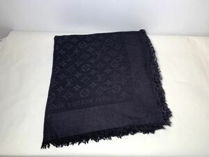 6 1円～》　ルイ・ヴィトン 大判 ストール ショール シルク60% ウール40% ブラック系 M71342 レディース　マフラー LOUIS VUITTON