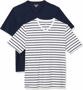 2枚組 Sサイズ Tシャツ Vネック レギュラーフィット 半袖 メンズ　 ボーダー カットソー トップス