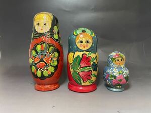 マトリョーシカ 3個セット 北欧 ロシア雑貨 民芸品 木製 人形 アンティーク 郷土玩具 民芸品 飾り レトロ お土産 置物 オブジェ 飾り 