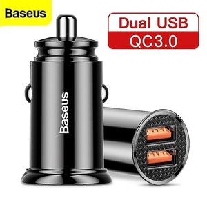 Baseus ベースアス 5A 30W QC 3.0 ミニ デュアル カーチャージャー 急速充電 クイックチャージ Quick Charge 3.0 12V 24V ブラック 黒 dh