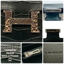 ★【新品同様!!/究極の1品】HERMES エルメス クロコダイル アリゲーター コンスタンス 長財布 グレー系 H金具 C刻印（2018年製）★_画像10