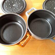 【USED美品】STAUB ストウブ ピコ・ココットラウンド10cm シナモンとグレーのセット_画像4