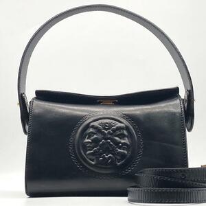 超稀少●FENDI フェンディ 2way アテネ ギリシャ エンボスロゴ ミニハンドバッグ アクセサリーポーチ ショルダーバッグ ゴールド金具レザー