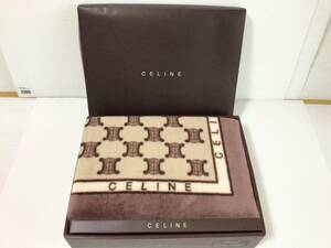 Y636 未使用　CELINE/セリーヌ　アクリルハーフケット　140×100cm 柄あり　ベージュ系　CL7610 1点　FGR4002220 箱入