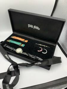 Ｂ993箱入り腕時計　Folli Follie/フォリフォリ　STEEL COLLECTION 着せ替えベルト・ベゼル/チェンジレザーベルト　ラインストーン　デイト