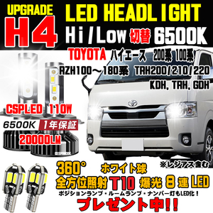 ハイエース ハロゲンからの明るさ300％アップ！新型CSP LEDヘッドライトバルブ 20000ルメーン 車検対応 Hi/Lo 保証付