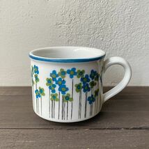 ヴィンテージ ビンテージ アメリカ マグカップ 陶器 / マグ コーヒーマグ 食器 花柄 青色 珈琲 紅茶 雑貨 昭和_画像1