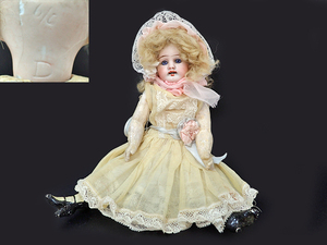 4ML アンティーク ビスクドール オープンマウス 木製ボディ 全長約25cm 1900年前後? 西洋人形