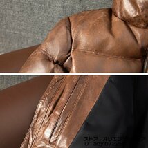 45万 最上級ナッパ ダウンジャケット 本革 ライダース 羊革 ダウンコート 厚手 超レア イタリアンレザー*designer プレミアム 超防寒 3XL_画像6