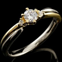 鑑定書付き ダイヤモンド リング プラチナリング 指輪 イエローゴールドk18 18k 一粒 18金 コンビ ダイヤモンドリング VSクラス_画像1