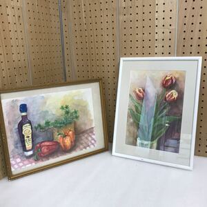 TK4299 静物画 植物 絵画 額縁付き　2点まとめ　現状品