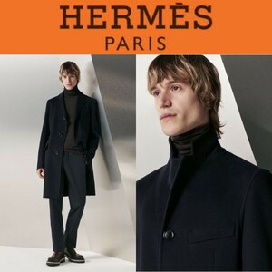 定価80万 エルメス 2019AW チェスターコート ウール 44 ダークネイビー ブラック HERMES 黒 濃紺 ジャケット 46 XS ビジネス スーツ