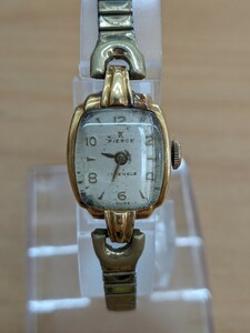 【b593】 PIERCE ピアース 17石 スクエア 18K 0.750刻印 手巻き レディース腕時計